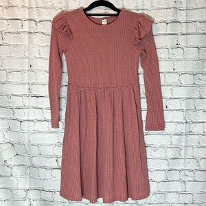 ⭐️ SHEIN mauve waffle dress ruffle shoulder & neck girl 11-12